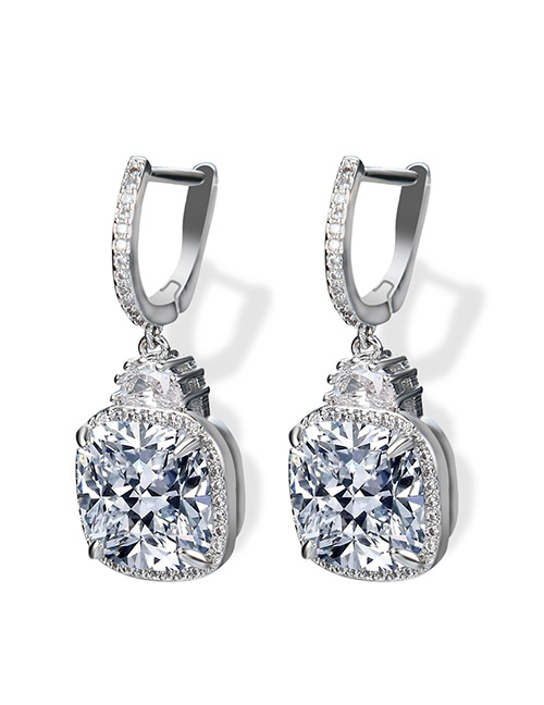 Fashion Silver Color Square Shape Diamond Decorated Pure Color Earring