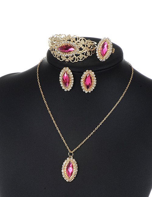 Fashion Plum Red Diamond Decorated Hollow Out Jewelry Sets