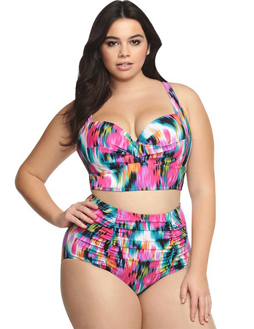 Fashion Multi-color Flower Decorated Large Size Swimsuit