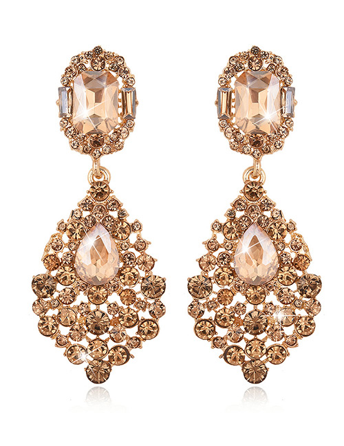 Exaggerated Champagne Round Shape Diamond Decorated Pure Color Earrings