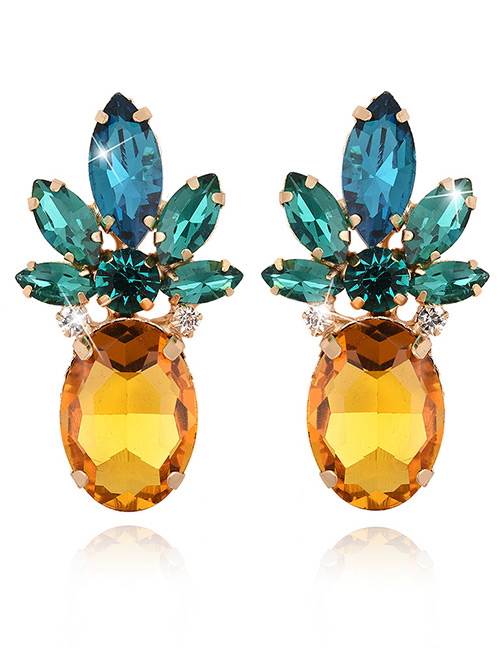 Exaggerated Green+yellow Geometric Shape Diamond Decorated Color Matching Earrings