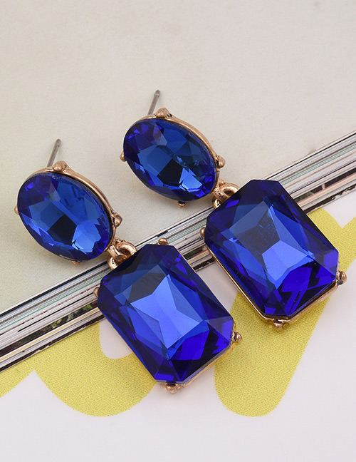 Exaggerated Blue Square Shape Gemstone Decorated Pure Color Earrings