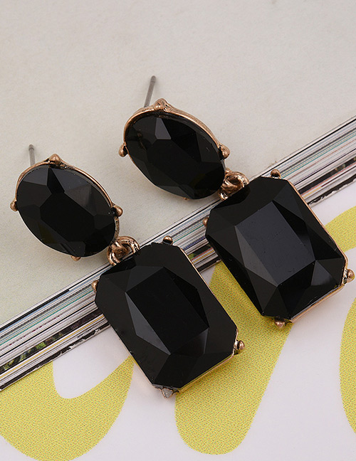 Exaggerated Black Square Shape Gemstone Decorated Pure Color Earrings