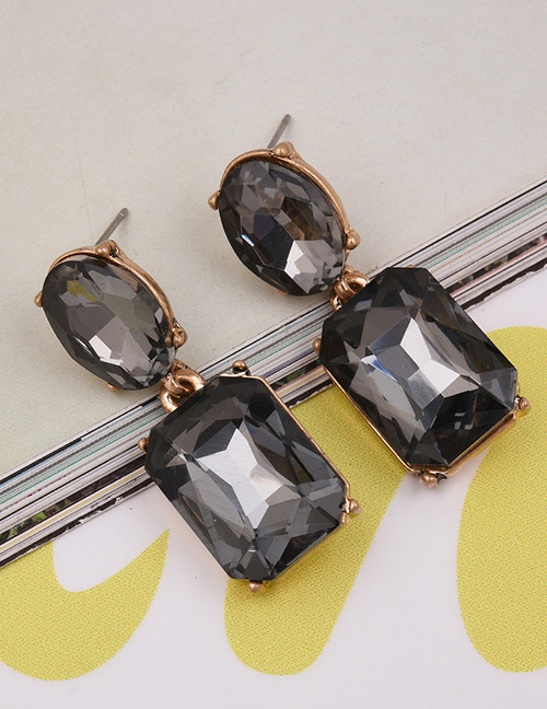Exaggerated Gray Square Shape Gemstone Decorated Pure Color Earrings