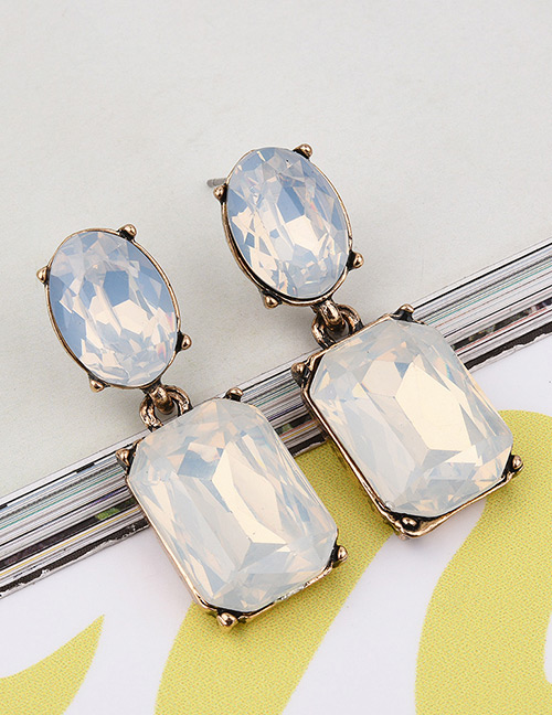 Exaggerated  Square Shape Gemstone Decorated Pure Color Earrings