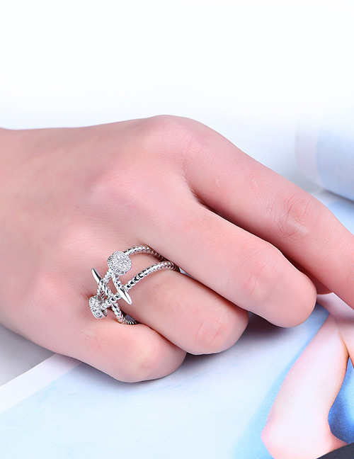 Fashion Silver Color Diamond&nail Decorated Pure Color Ring