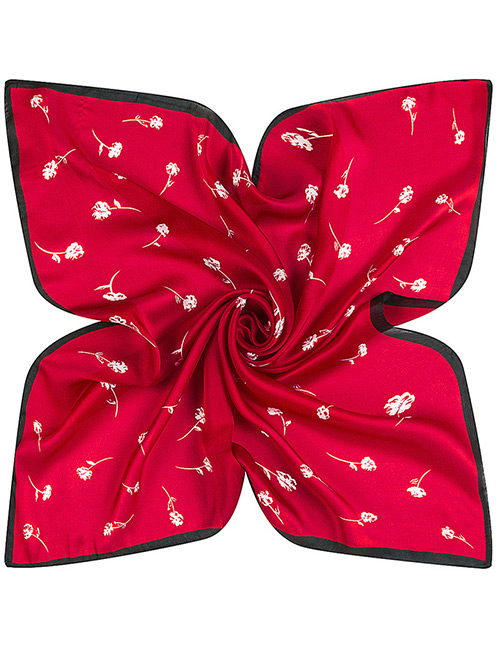 Trendy Red Flower Pattern Decorated Pure Color Simple Scarf