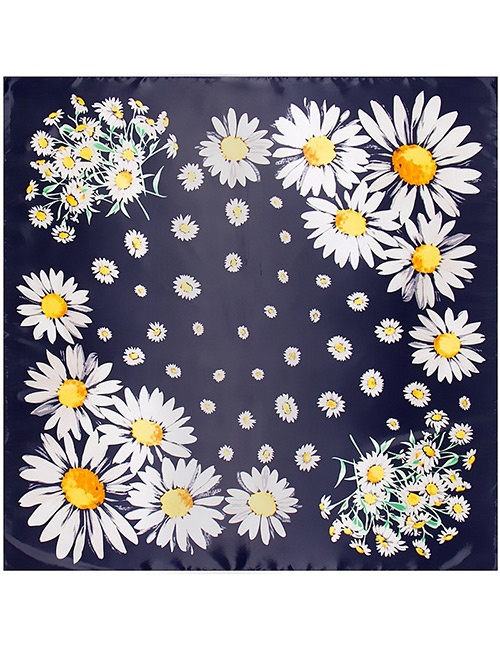 Trendy Multi-color Daisy Pattern Decorated Square Shape Simple Scarf