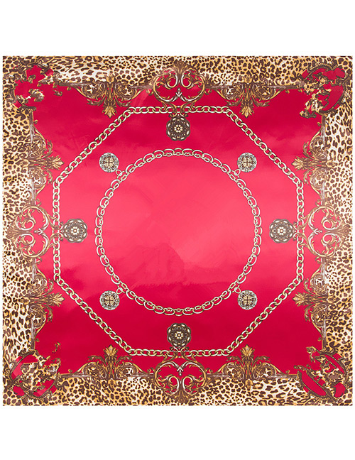 Trendy Red Leopard Pattern Decorated Square Shape Scarf