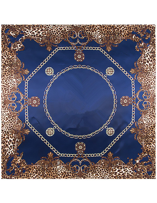 Trendy Navy Leopard Pattern Decorated Square Shape Scarf