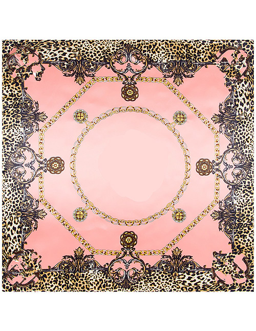 Trendy Pink Leopard Pattern Decorated Square Shape Scarf