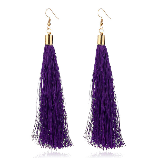 Elegant Purple Tassel Deocrated Pure Color Simple Earrings