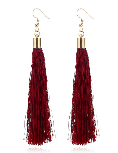 Elegant Red Tassel Deocrated Pure Color Simple Earrings