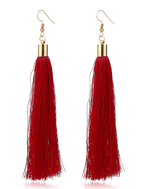 Elegant Red Tassel Deocrated Pure Color Simple Earrings