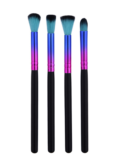 Fashion Blue+Black Geometry Decorated Color Matching Cosmetic Brush (4 Pcs)