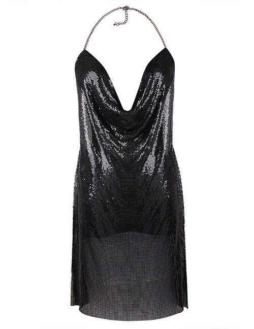 Trendy Black Sequins Decorated Pure Color Simple Body Chain