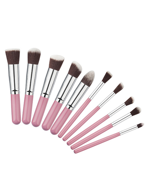 Fashion Pink+silver Color Geometry Decorated Color Matching Cosmetic Brush (10 Pcs)