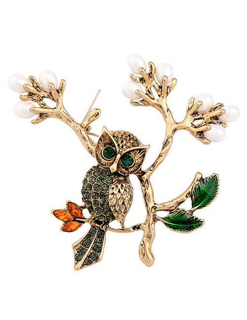 Fashion Gold Color Metal Owl Decorated Brooch