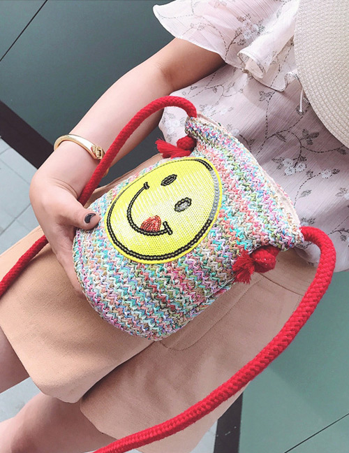Fashion Multi-color Smiling Face Pattern Decorated Shoulder Bag
