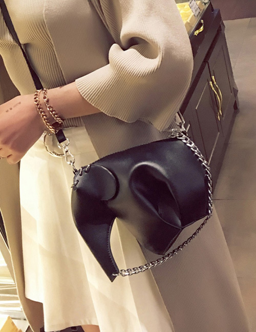 Fashion Black Elephant Shape Decorated Pure Color Shoulder Bag