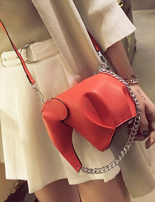 Fashion Red Elephant Shape Decorated Pure Color Shoulder Bag