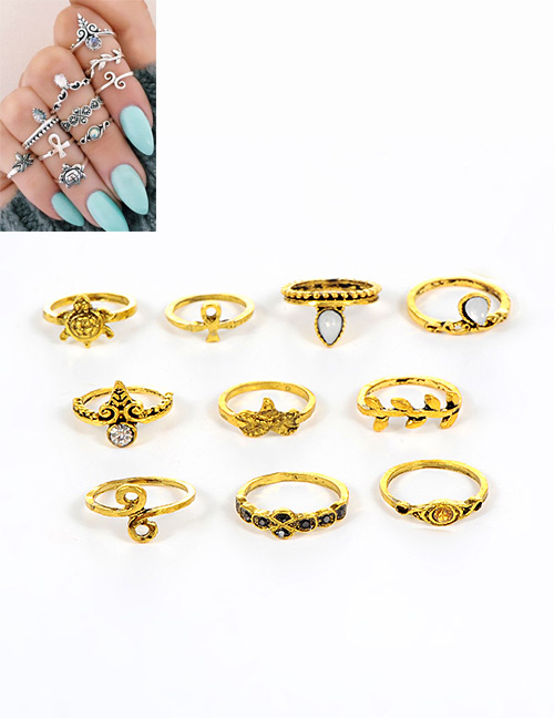 Fashion Gold Color Leaf&starfish Shape Decorated Pure Color Ring (10 Pcs)