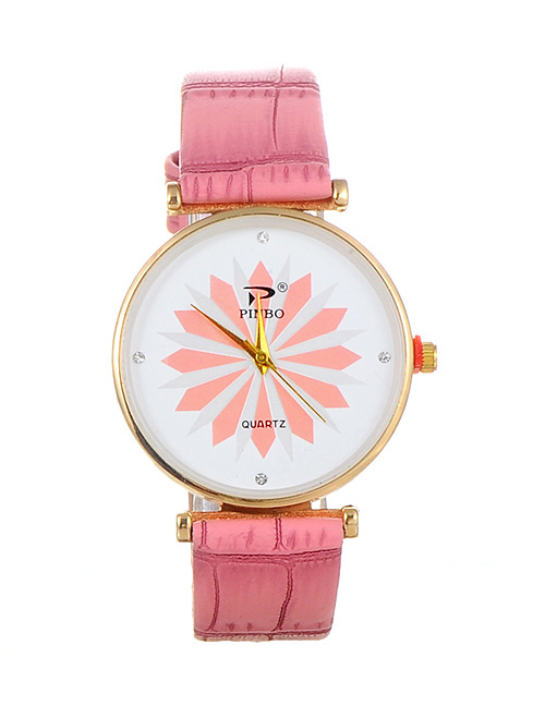 Fashion Pink Flower Pattern Decorated Round Dail Watch