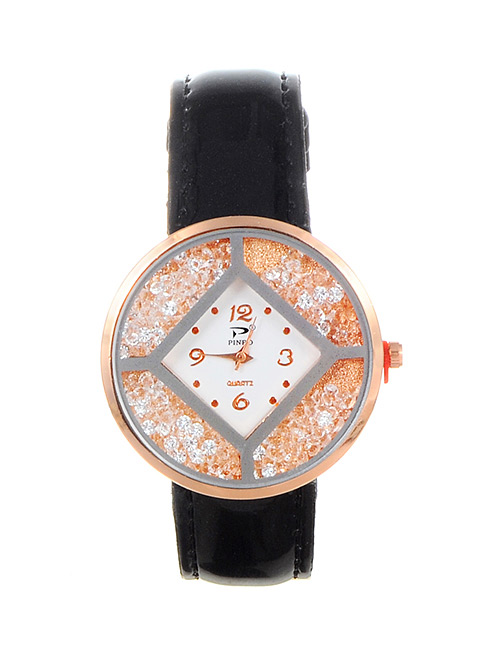 Trendy Black Diamoond Decorated Dail Shape Simple Watch