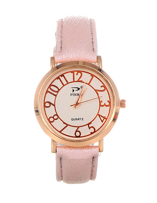 Trendy Lighe Pink Dail Shape Decorated Pure Color Simple Watch