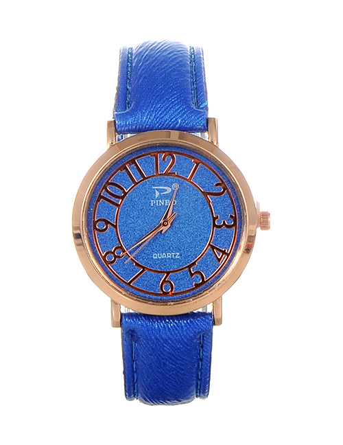 Trendy Sapphire Blue Dail Shape Decorated Pure Color Simple Watch