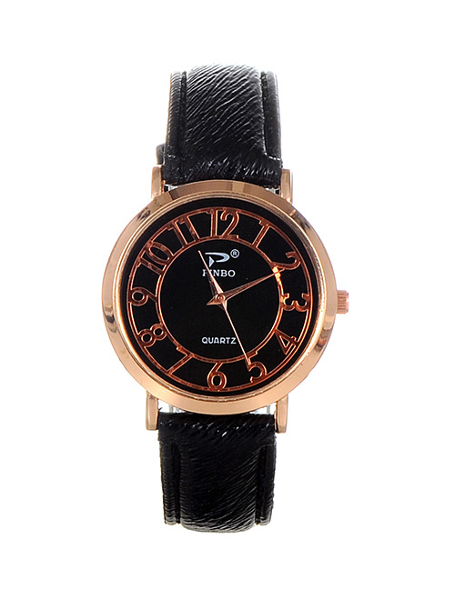 Trendy Black Dail Shape Decorated Pure Color Simple Watch