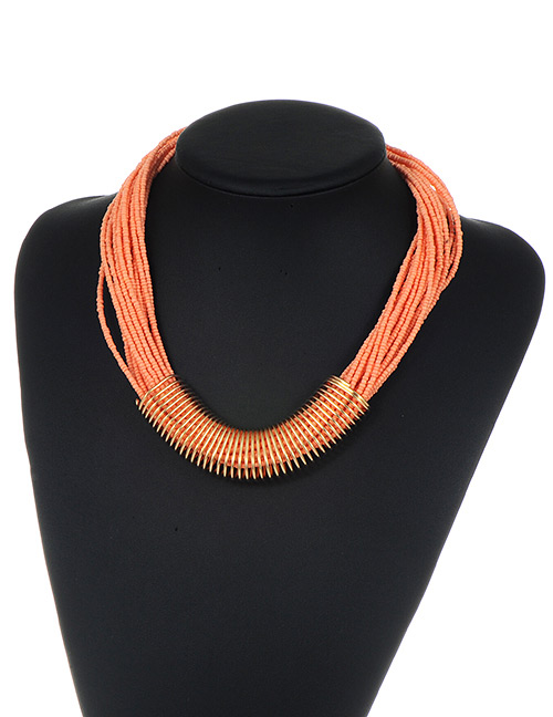 Fashion Orange Bead Decorated Multi-layer Pure Color Necklace