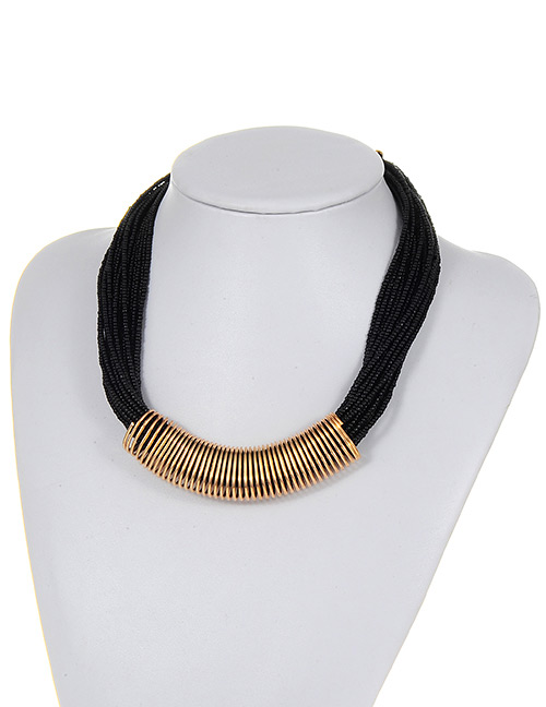 Fashion Black Bead Decorated Multi-layer Pure Color Necklace