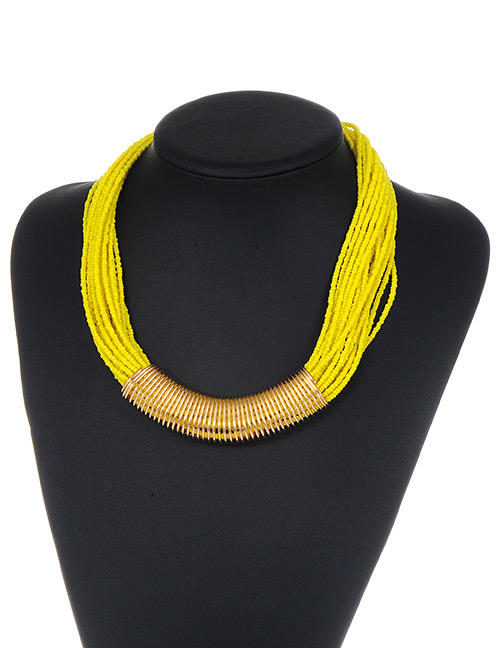 Fashion Yellow Bead Decorated Multi-layer Pure Color Necklace