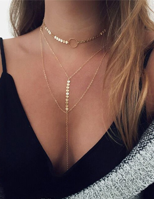 Sexy Gold Color Round Shape Decorated Multilayer Choker