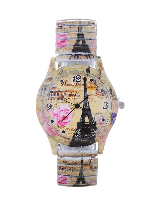 Fashion Khaki Eiffel Tower Pattern Decorated Watch