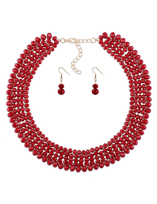 Luxury Red Round Shape Decorated Jewelry Sets