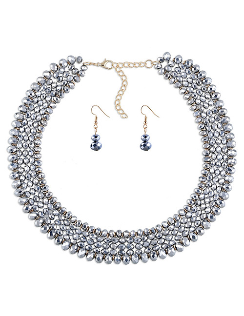 Luxury Silver Color Round Shape Decorated Jewelry Sets