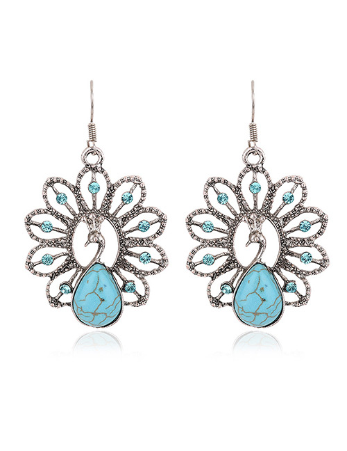 Fashion Blue Oval Gemstone Decorated Peacock Shape Earrings