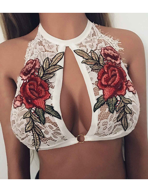 Sexy white Rose Shape Decorated Simple Brassiere