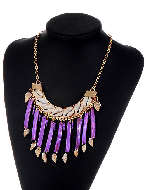 Bohemia Purple Shell Pendant Decorated Tassel Necklace