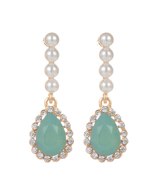Elegant Green Watershape Diamond Decorated Earrings