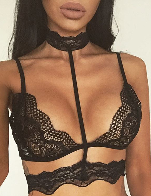 Sexy Black Choker Decorated Perspective Lingerie