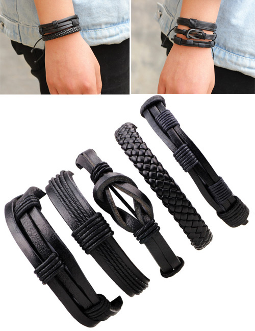Fashion Black Pure Color Decorated Simple Bracelet(5pcs)