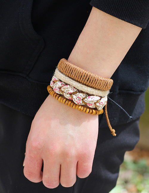 Fashion Brown Flower Pattern Decorated Simple Bracelet(4pcs)
