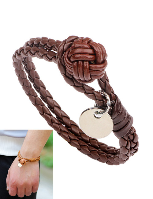 Fashion Brown Wafer Decorated Weave Pure Color Bracelet