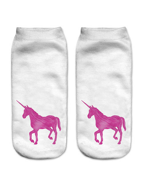 Fashion Pink Printing Unicorn Pattern Decorated Color Matching Sock