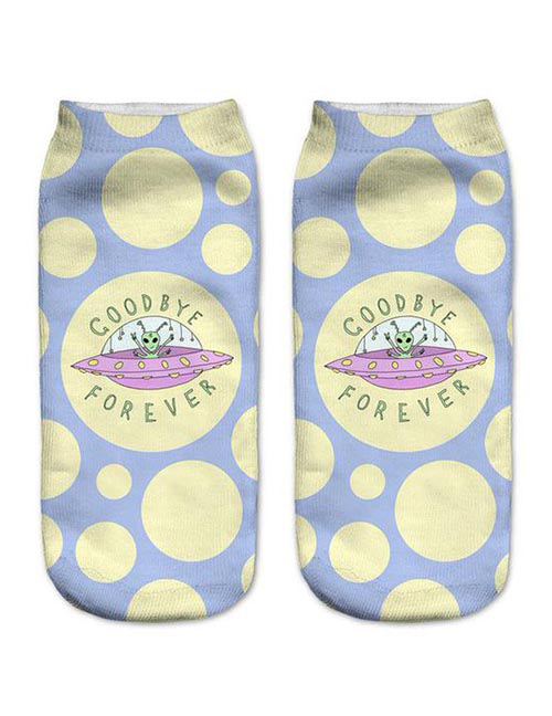 Fashion Yellow+blue Printing Spaceship Pattern Decorated Color Matching Sock