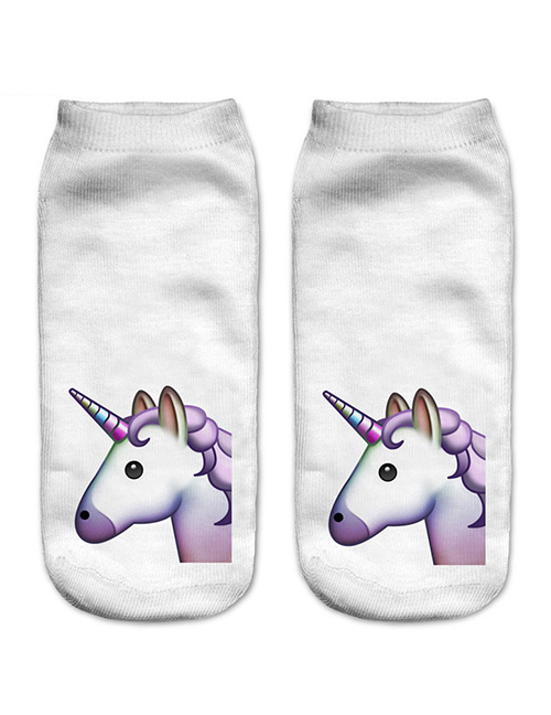 Fashion Purple Printing Unicorn Pattern Decorated Color Matching Sock