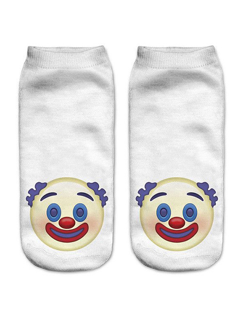 Fashion Red+light Yellow Printing Clown Pattern Decorated Color Matching Sock